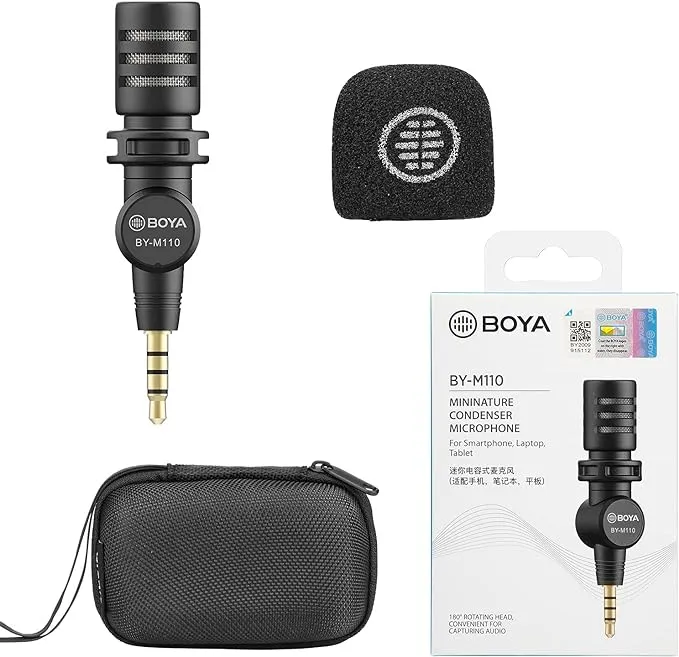 BOYA BY-M110 Omni-Directional Miniature Condenser Microphone with 3.5mm TRRS Connector 