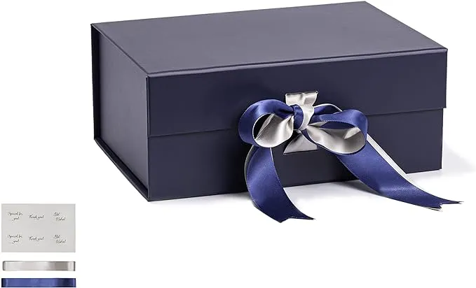 SKETCHGROUP A5 Navy Blue Gift Box with Changeable Ribbon and Magnetic Closure for ...