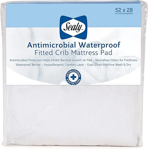 Sealy Antimicrobial Waterproof Crib Mattress &amp; Toddler Mattress Pad Protector