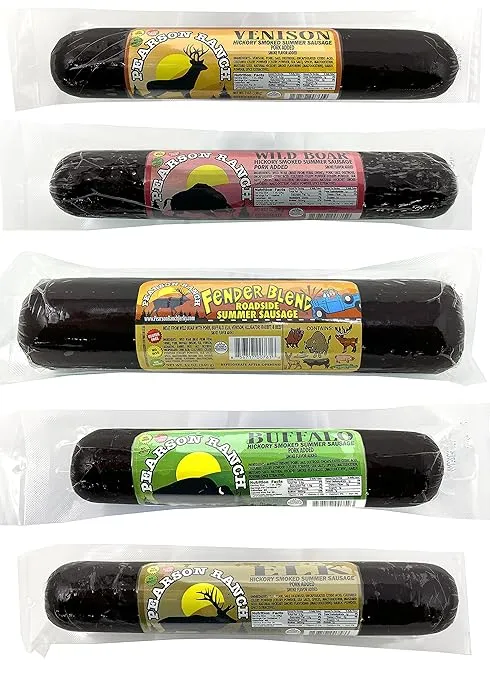 Game Meat Summer Sausage Variety Pack of 5 Elk, Buffalo Wild Boar, &amp; Fender B...