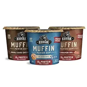 Kodiak Cakes Minute Muffin Cup Variety Pack - 100% Whole Grains, Double Dark Chocolate, Blueberry & Cinnamon Roll (Pack of 12)