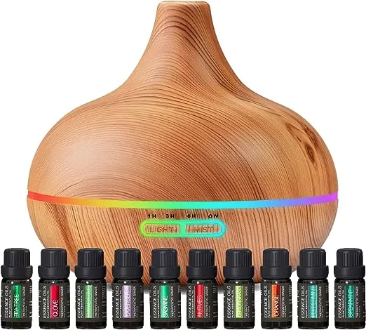 Ultimate Aromatherapy Diffuser & Essential Oil Set - Ultrasonic Diffuser & Top 10 Essential Oils - Modern Diffuser with 4 Timer & 7 Ambient Light Settings - Therapeutic Essential Oils - Matte White