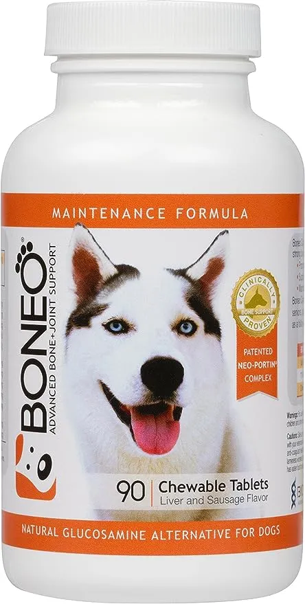 Boneo Canine Maintenance Formula- Patented Bone and Joint Supplement for Dogs- 90 ct Chewable Tablets, Liver and Sausage