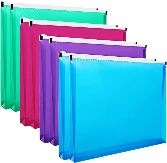 EOOUT 8pcs Plastic Envelopes, Expansion Envelopes 9.8 x 12.8 Inches Letter Size Poly Zip Envelopes, Expanding Zipper Folder with 4 Assorted Colors for School and Office Supplies