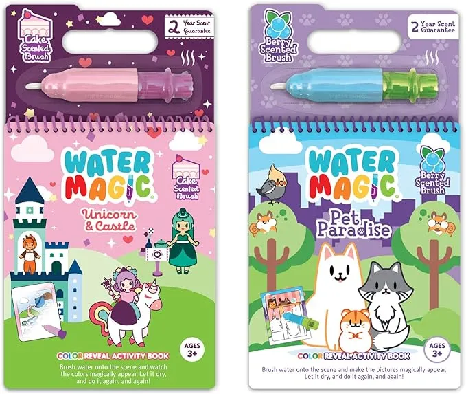 Scentco Water Magic - Scented Reusable Water Reveal Activity Books - No Mess, All Fun (Unicorn and Pet Paradise)