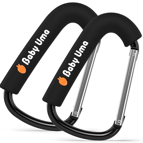 Baby Uma XL Carabiner Clips Heavy Duty (2 Pack) - Universal Stroller Hooks, Carry 11 lbs per Large Carabiner Clip, Stroller Clips and Hooks, Carabiner Large, Stroller Accessories for Mom