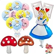 129PCS Alice in Wonderland Balloon Arch kit,Blue Pink Gold Balloons,Playing Card Aluminum Film Balloon,Checkerboard Foil Balloons,for Alice Theme Birthday Party,Baby Shower,Tea party Decorations (A)