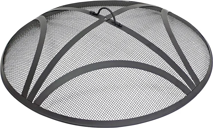 Sunnydaze Black Reinforced Steel Mesh Fire Pit Spark Screen with Ring Handle - 30-Inch Diameter