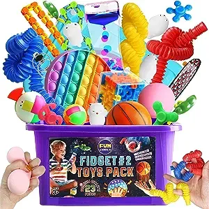 Fidget Pack Box for Boys Girls 4-12, FunKidz Fidget Toys for Kids 5-7 Autistic Sensory Mystery Birthday Gifts in Reusable Portable Treasure Box Nice Party Favors