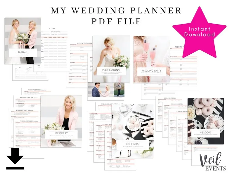 My Wedding Planner PDF (not excel) , Organizer, Instant Download, Printable, Timeline, Itinerary, Budget, Check-List and To-Do List