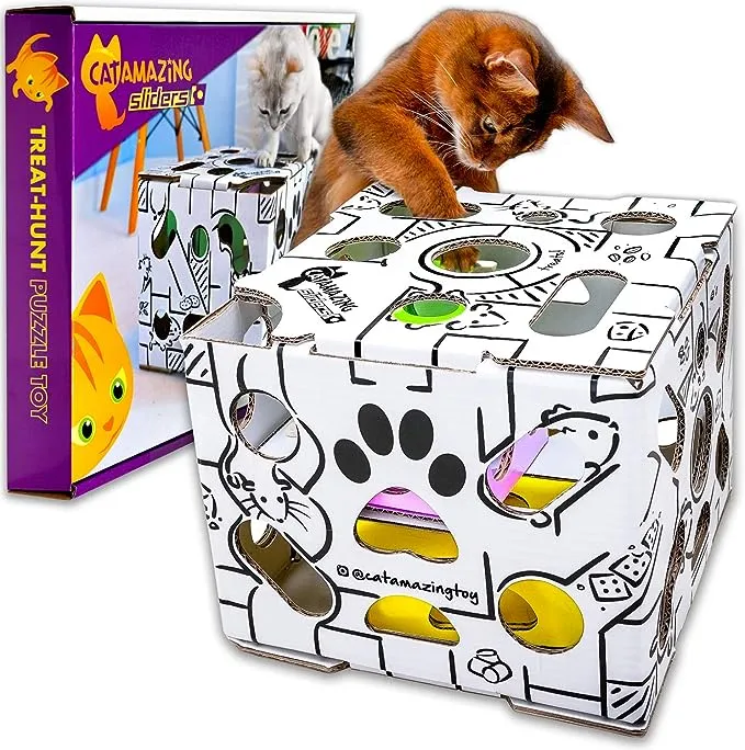 Cat Amazing Sliders – Puzzle Toy for Indoor Cats – Treat Box Interactive Maze – 