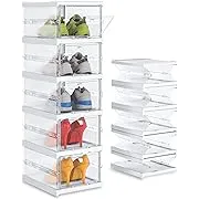 Solid Plastic Not Flimsy 5 Layers Foldable Shoe Storage Boxes - Easy Installation- All-in-One Clear Sneaker Box with Doors - Space Saving Shoe