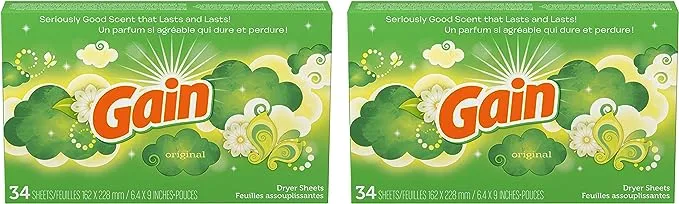 Gain Dryer Sheets - Original - 34 Sheets Per Box - Pack of 2 Boxes