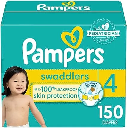 Diapers Size 4, 150 Count - Pampers Swaddlers Disposable Baby Diapers (Packaging & Prints May Vary)