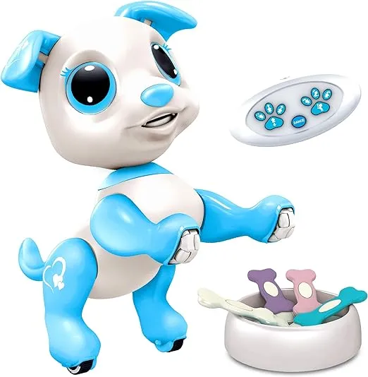 Robo Pets Robot Dog Toy for Girls and Boys - Remote Control Robot Toy Puppy with LEDs, Sound FX, Interactive Hand Motion Gestures, STEM Toy Program Treats, Dancing and Walking RC Robot for Kids (Blue)
