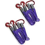 QWORK Lifting Slings Straps with Hooks - 5 Feet, 4409 Pounds Capacity, 2 Pack Polyester Webbing - Purple Rigging Straps for Engines, Cranes, Hoists