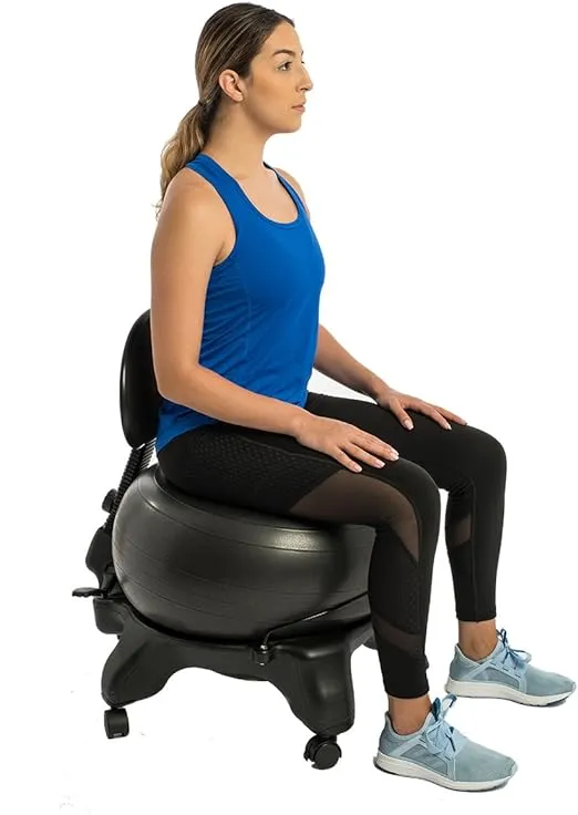 Aeromat Adjustable Active Sitting Exercise Ball Chair, Spine Support, Office Chair for prolonged Sitting, Lockable Wheels