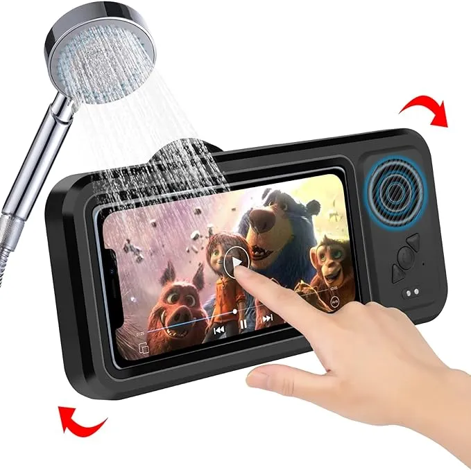 Shower Phone Holder with Wireless Bluetooth Speaker - Waterproof 480 Rotation...