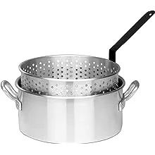 Bayou Classic 1201 10-qt Aluminum Fry Pot Features Perforated Aluminum Basket Heavy Duty Riveted Handles Perfect For Deep Frying French Fries Hush Puppies Fish & Chicken