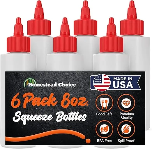 6-pack Plastic Squeeze Bottles for Sauces - 8 OZ Condiment Squeeze 8oz 6pack