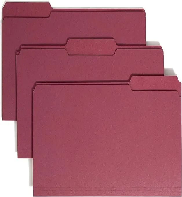 Smead Colored File Folder, 1/3-Cut Tab, Letter Size, Maroon, 100 per Box (13093)