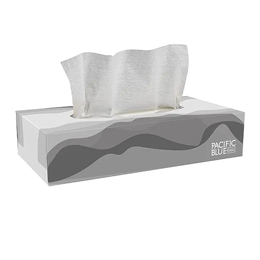 Pacific Blue Basic by GP PRO (Georgia-Pacific) 2-Ply Facial Tissue, Flat Box, 47410, 100 Sheets Per Box, 30 Boxes Per Case, White