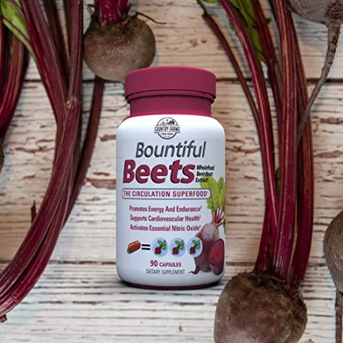 Country Farms Bountiful Beets, Wholefood Beet Extract Superfood, Helps Support Healthy Circulation And Promote Energy, Nitric Oxide Boost, Super Beets, Cherry Flavor, 30 Servings