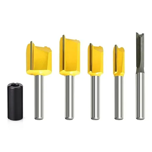 5Pcs Straight Dado Router Bit Set, 1/4-Inch Shank Round Nose, Cutting Diameter: 1/4, 3/8, 1/2, 5/8, 3/4 Inch