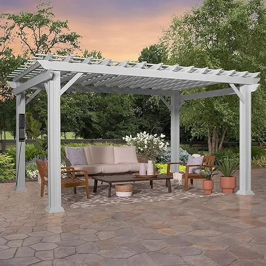 14x10 Hawthorne Traditional Steel Pergola with Sail Shade Soft Canopy