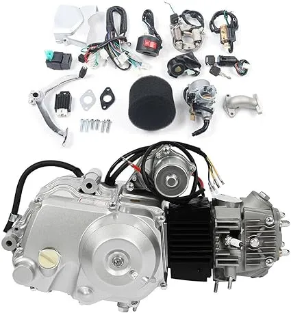 125CC Engine Motor 4-Stroke Horizontal Engine ATV Quad Engine Motor Complete Kit Semi-auto Single Cylinder Air-Cooling Motor w/Reverse Electric Starter for ATV Go Kart