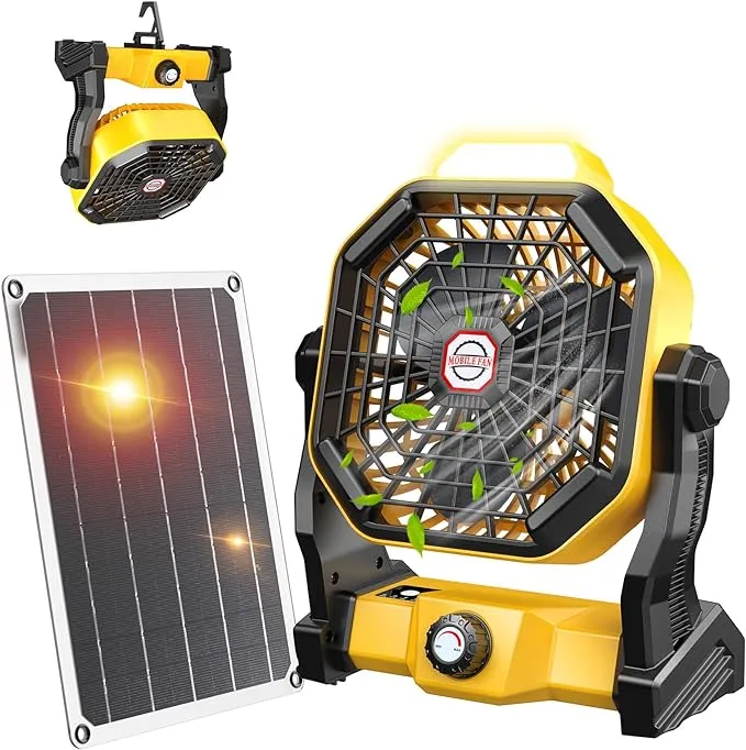 10400mAh Solar Fan Camping Fan with Solar Panel 7W Rechargeable Solar Powered Fan for Outside LED Lantern Stepless Speed and