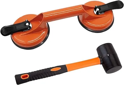 Floor Gap Fixer Tool for Laminate Floor Gap Repair Include Suction Cup and Mallet (Can't use on scraped surface floor)-Orange Kit