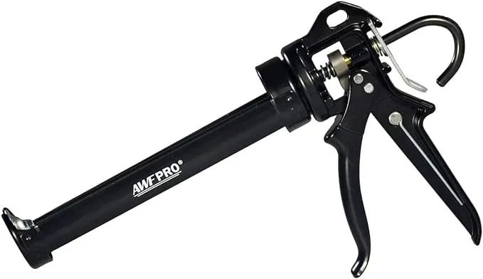 AWF PRO Caulking Gun - Heavy Duty, Rotating Barrel, 10 oz Caulk Gun, 18:1 Thrust Ratio, Durable Easy To Use Design. Features Pivoting Barrel, Ladder Hook, and Dripless Release Tab Design