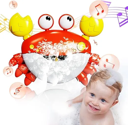 Crab Bath Toys: Bath Toys for Toddlers, Blow Bubbles and Plays 12 Children’s Songs, Sing-Along Bath Bubble Maker for Baby (Red)