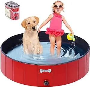 V-HANVER Dog Pool Pets Bathing Tub Plastic Wading Kiddie Pool for Medium and Large Dogs Kids - Portable Foldable Collapsible, 47 X 12 inch