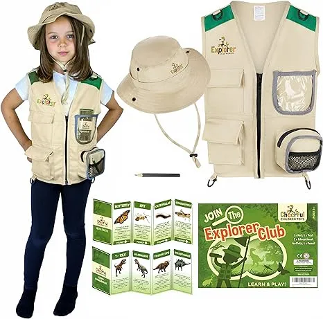 Kids Explorer Costume including Safari Vest and Hat - Boys & girls aged between 3-7 - Role play as paleontologist, zoo keeper, park ranger or fishing