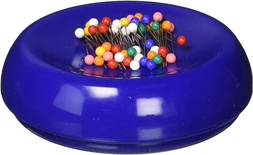 Grabbit Magnetic Sewing Pincushion with 50 Plastic Head Pins, Blue
