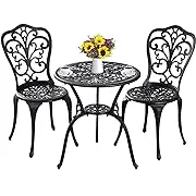 Outdoor Bistro Set 3 Piece Patio Bistro Set, Cast Aluminum Bistro Table and Chairs Set of 2