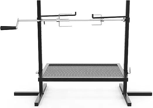 onlyfire Adjustable Grill Rotisserie System and Spit, Over Fire Camp Grill with Cooking Grate for Outdoor Open Flame Cooking