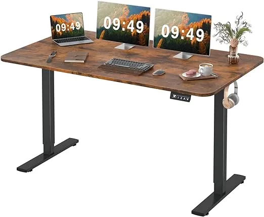 Furmax Electric Height Adjustable Standing Desk Large 55 x 24 Inches Sit Stand up Desk Home Office Computer Desk Memory Preset with T-Shaped Metal Bracke, Brown