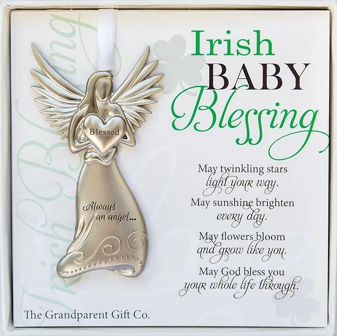 The Grandparent Gift Irish Baby Angel Ornament and Blessing Card for Baby Baptism, New Baby Boy or Girl