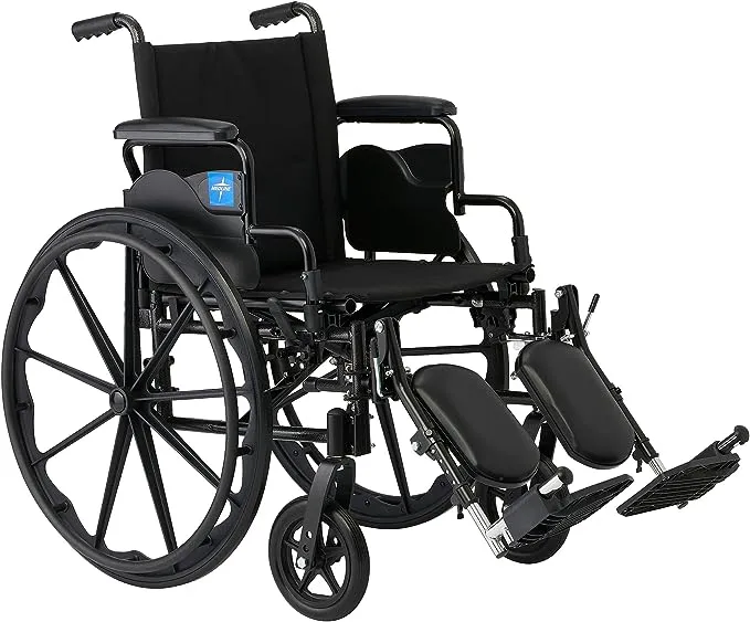 Medline Lightweight & User-Friendly Wheelchair With Flip-Back, Desk-Length Arms & Elevating Leg Rests for Extra Comfort, Black, 18 inch Seat