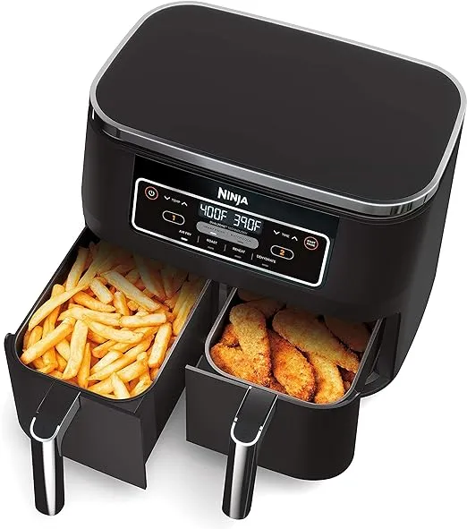 Ninja DZ100 Foodi 4-in-1, 8-qt, 2-Basket Air Fryer with DualZone Technology, Renewed, DZ201, Ninja DZ201-- 8-Quart