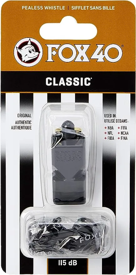 Fox 40 Classic Official Whistle with Break Away Lanyard (Black)