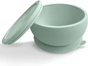 Octopod Silicone Baby Suction Bowl With Lid - Toddler & Baby Bowls, Baby Food Containers, Spill Proof Bowls For Toddlers, Suction Baby Bowls With Lids, Food Grade Silicone Baby Bowl (Sage Green)