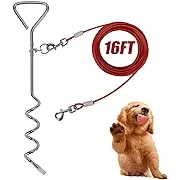 Darkyazi Dog Stake Tie Out Cable and Reflective Stake 16 ft Outdoor, Yard and Camping, for Medium to Large Dogs Up to 125 lbs (20FT /6.096m, Blue)Darkyazi Dog Stake Tie Out Cable and Reflective Stake 16 ft Outdoor, Yard and Camping, for Medium to Large D