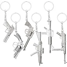 Juvale 6 Pack Mini Gun Keychains for Men, Silver Metal Pistol Key Ring Pendants (6 Assorted Designs and Sizes)