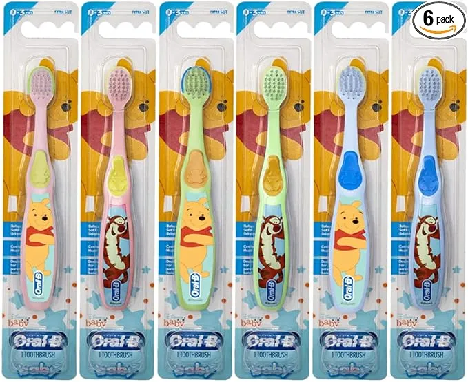 Oral-B Baby Manual Toothbrush, Pooh Characters, 0-3 Years Old, Extra Soft (Characters Vary) - Pack of 6