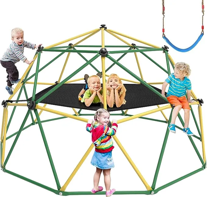 GIKPAL Climbing Dome, 10ft Dome Climber with Hammock for Kids 3 to 10 Outdoor Play Equipment, Supports Up to 1000lbs Jungle Gym, Anti-Rust, Easy