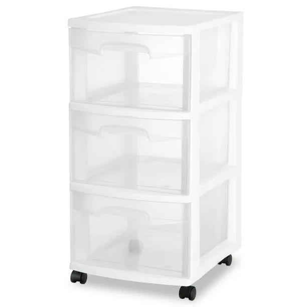 Sterilite Plastic 3 Drawer Cart White, Size: Medium